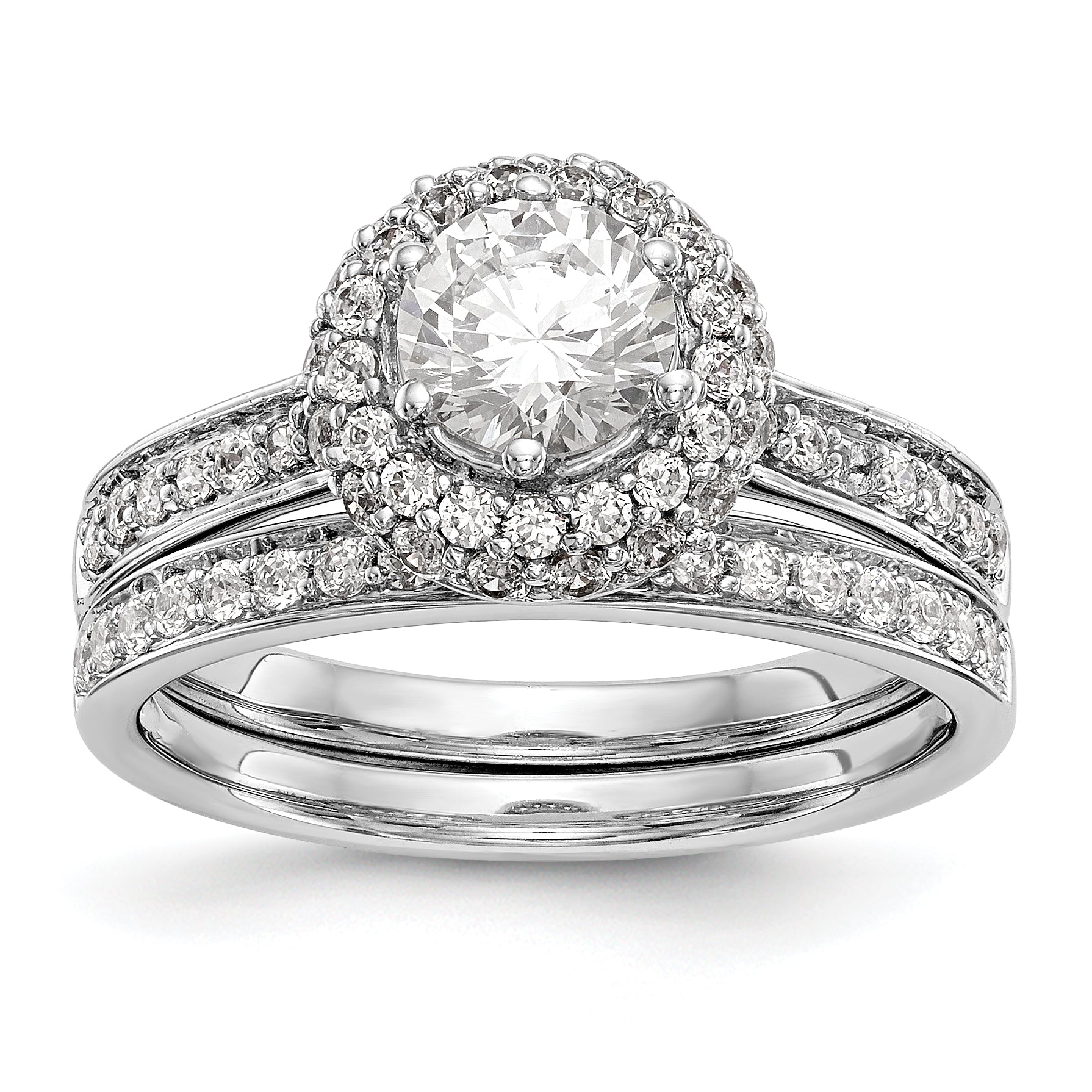 14K White Gold Round Simulated Diamond Halo Engagement Ring