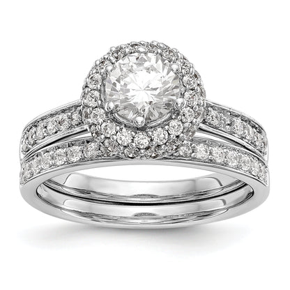 14K White Gold Round Simulated Diamond Halo Engagement Ring