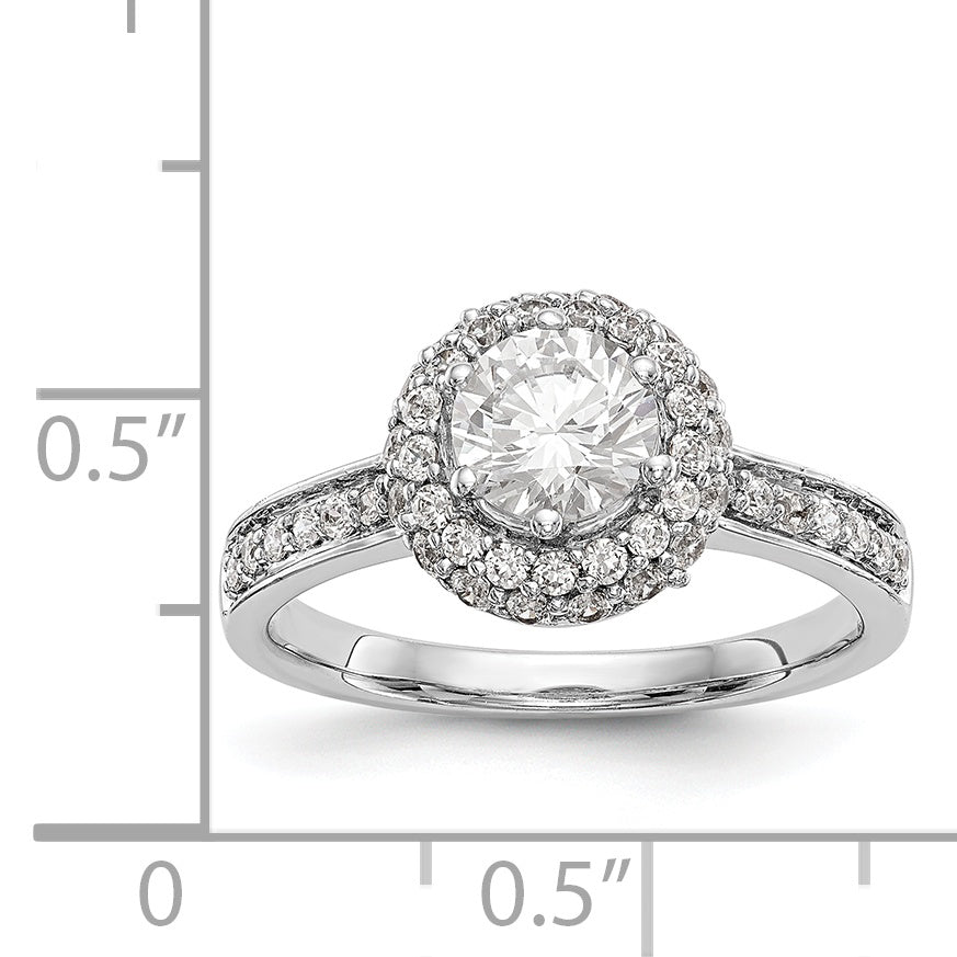 14K White Gold Round Simulated Diamond Halo Engagement Ring