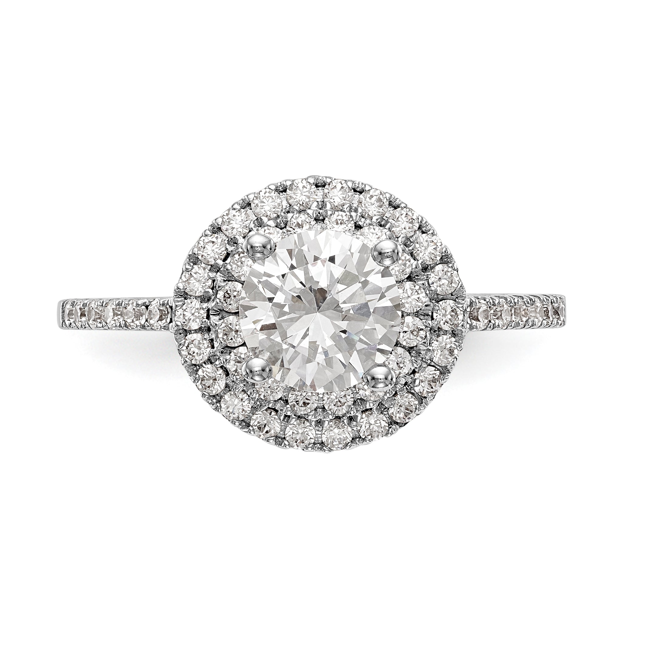 14KW Round Simulated Diamond Double Halo Engagement Ring