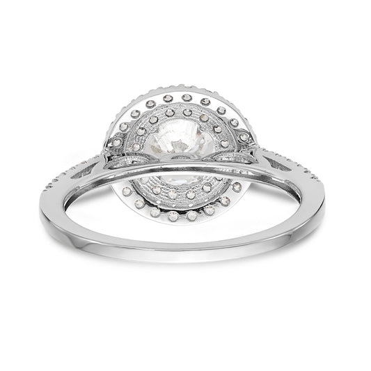 14KW Round Simulated Diamond Double Halo Engagement Ring