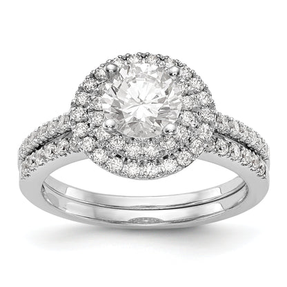 14KW Round Simulated Diamond Double Halo Engagement Ring