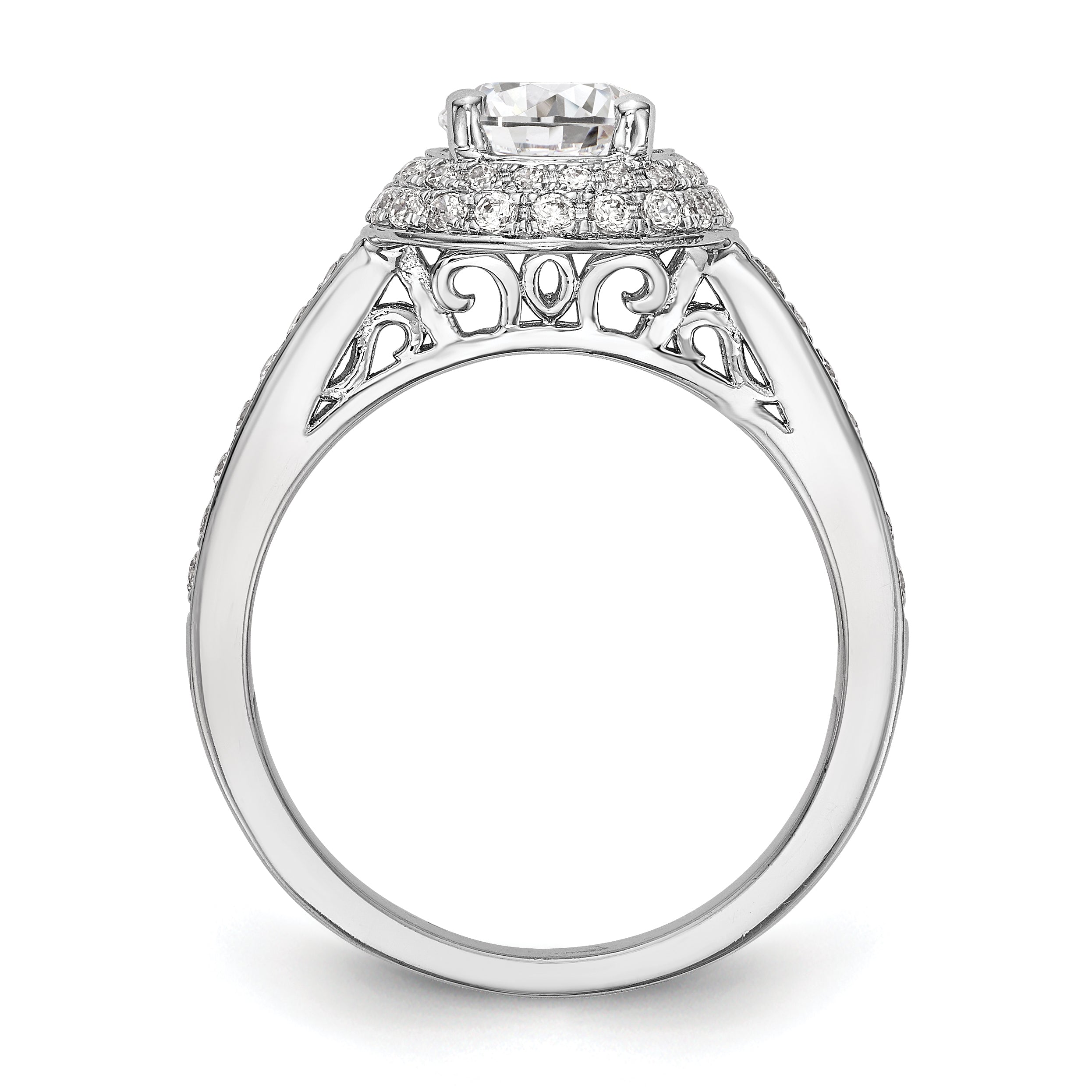 14KW Round Simulated Diamond Double Halo Engagement Ring