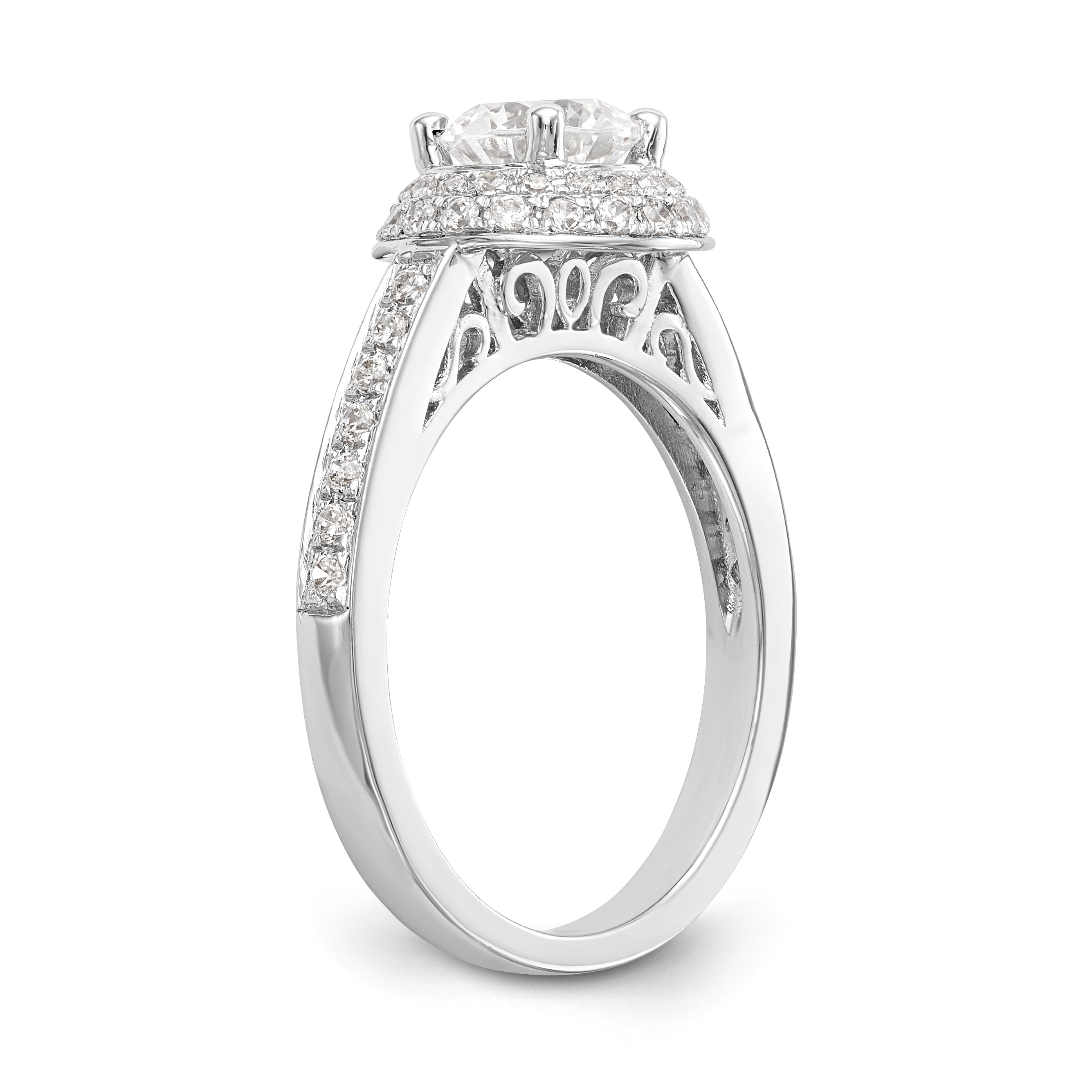 14KW Round Simulated Diamond Double Halo Engagement Ring