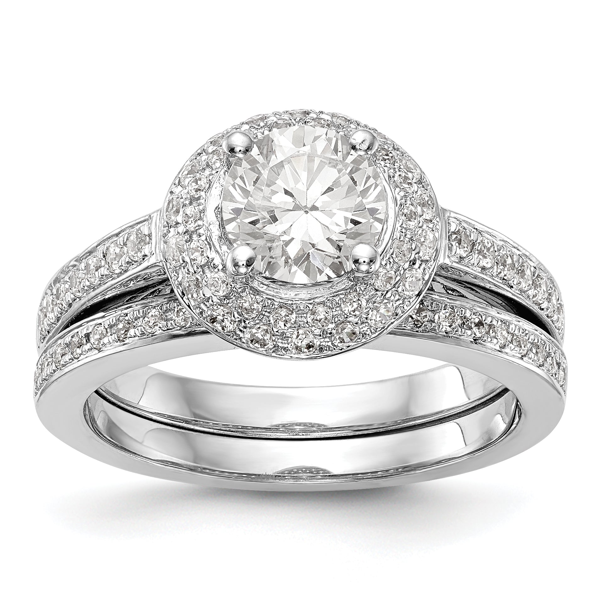 14KW Round Simulated Diamond Double Halo Engagement Ring