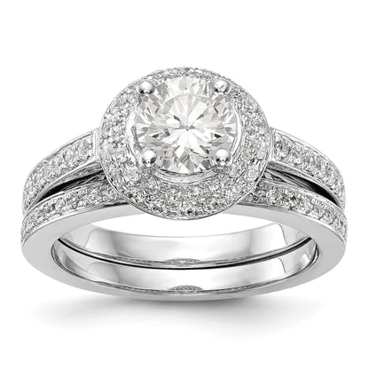 14KW Round Simulated Diamond Double Halo Engagement Ring