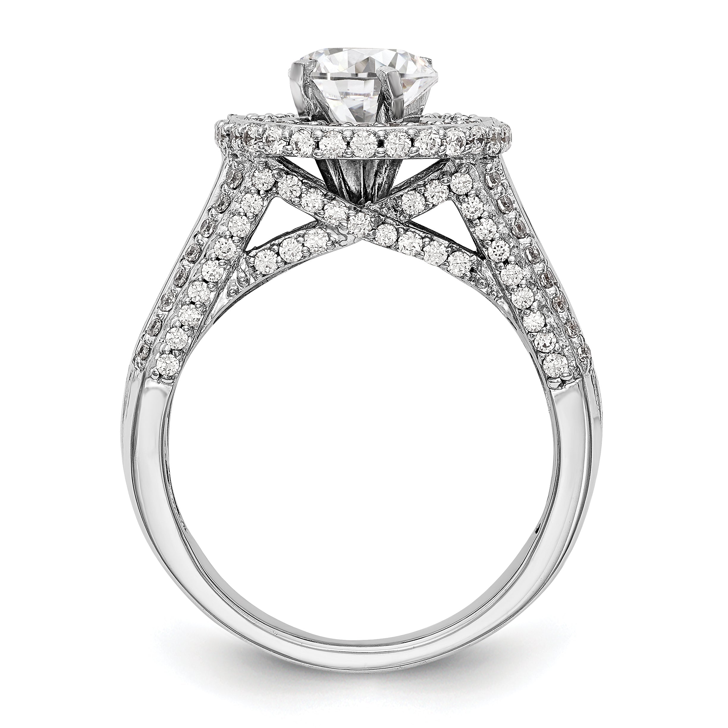 14KW Round Simulated Diamond Double Halo Engagement Ring