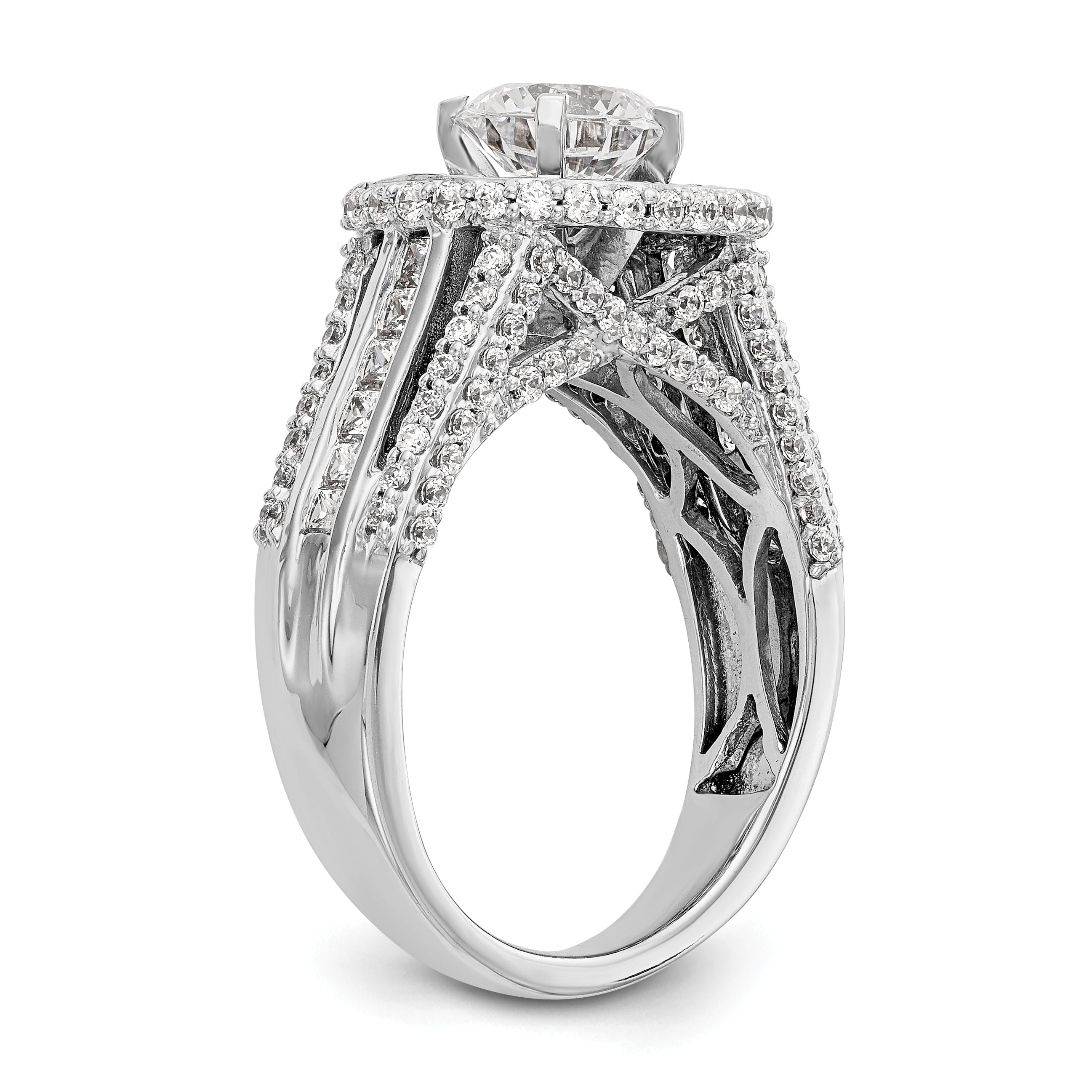 14KW Round Simulated Diamond Double Halo Engagement Ring