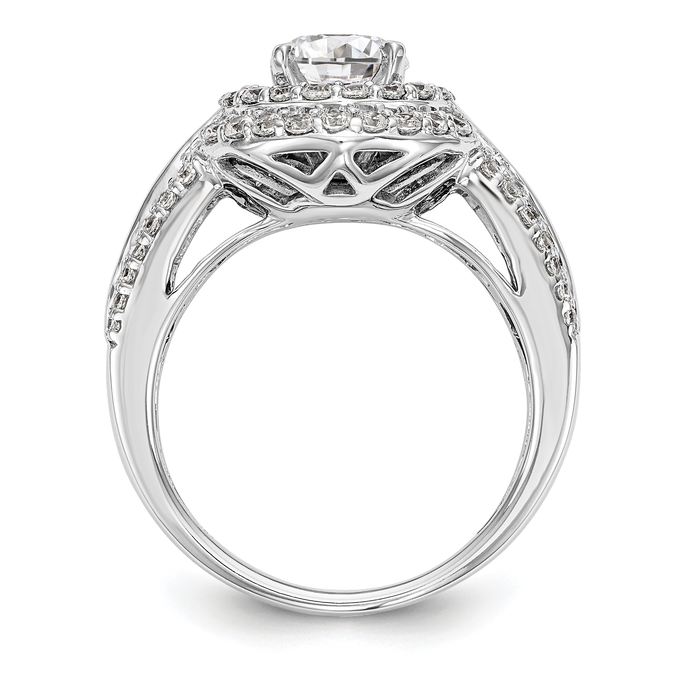 14KW Round Simulated Diamond Double Halo Engagement Ring