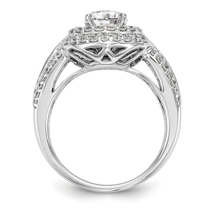 14KW Round Simulated Diamond Double Halo Engagement Ring