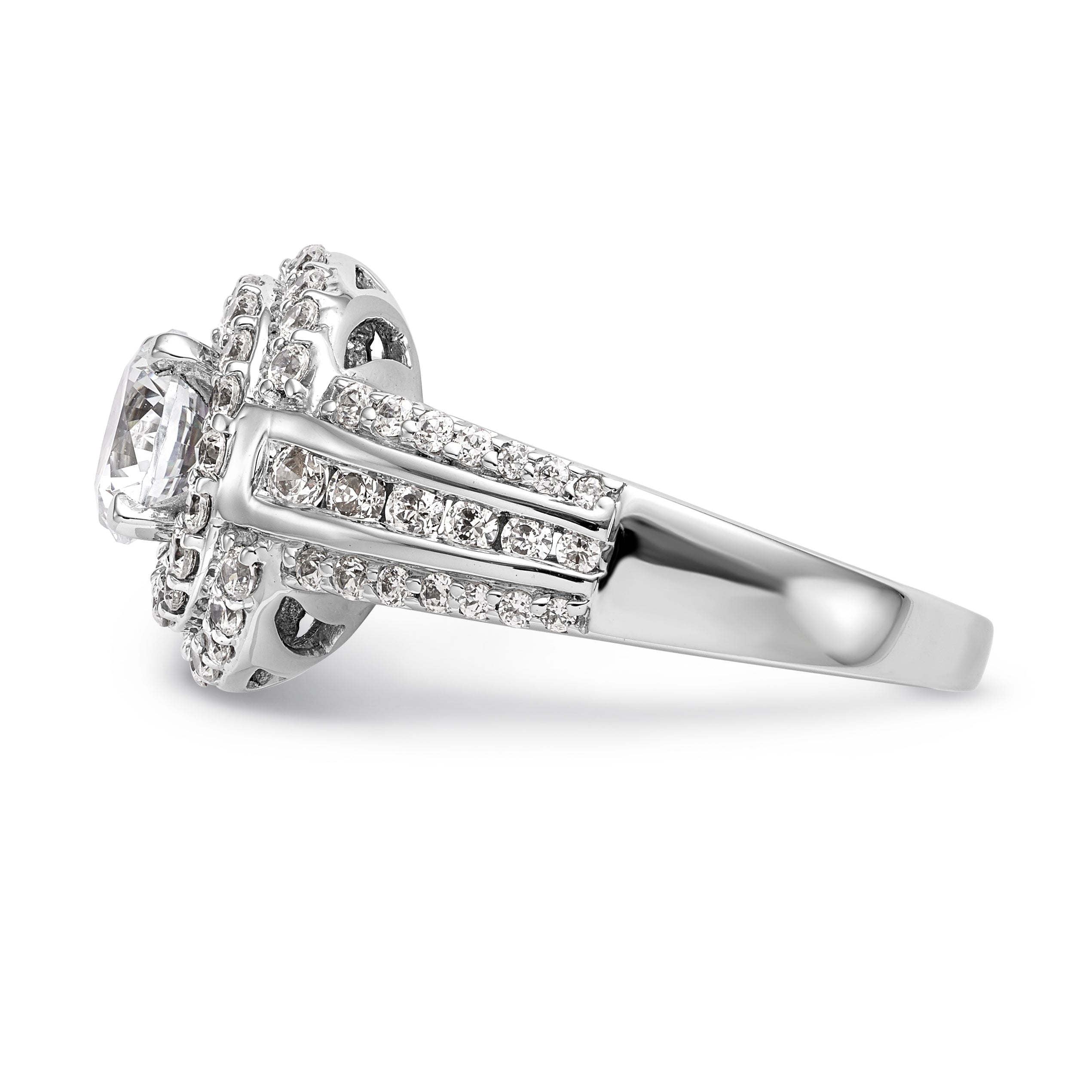 14KW Round Simulated Diamond Double Halo Engagement Ring