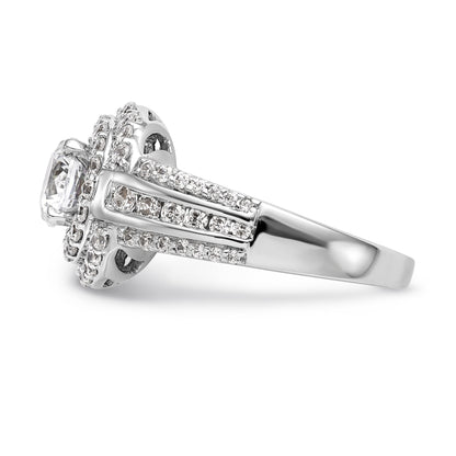 14KW Round Simulated Diamond Double Halo Engagement Ring