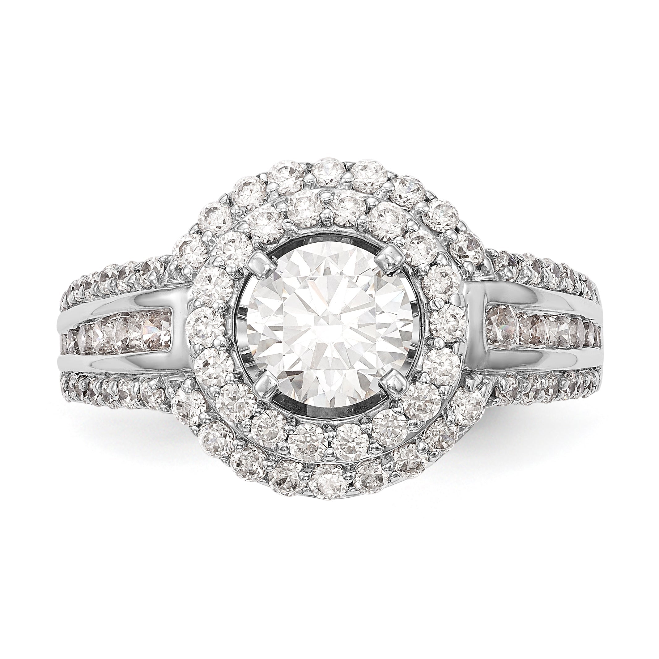 14KW Round Simulated Diamond Double Halo Engagement Ring