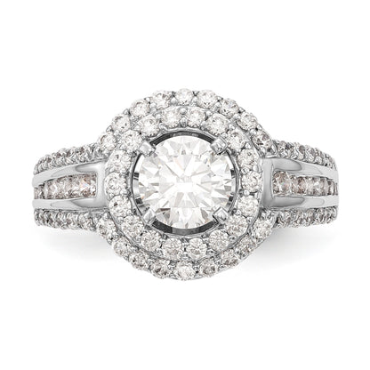 14KW Round Simulated Diamond Double Halo Engagement Ring