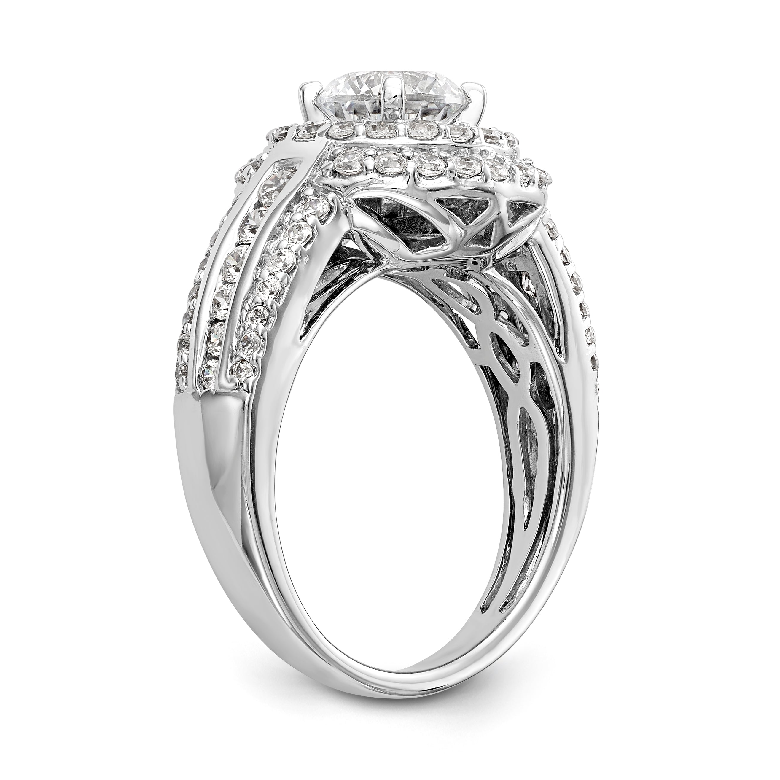 14KW Round Simulated Diamond Double Halo Engagement Ring