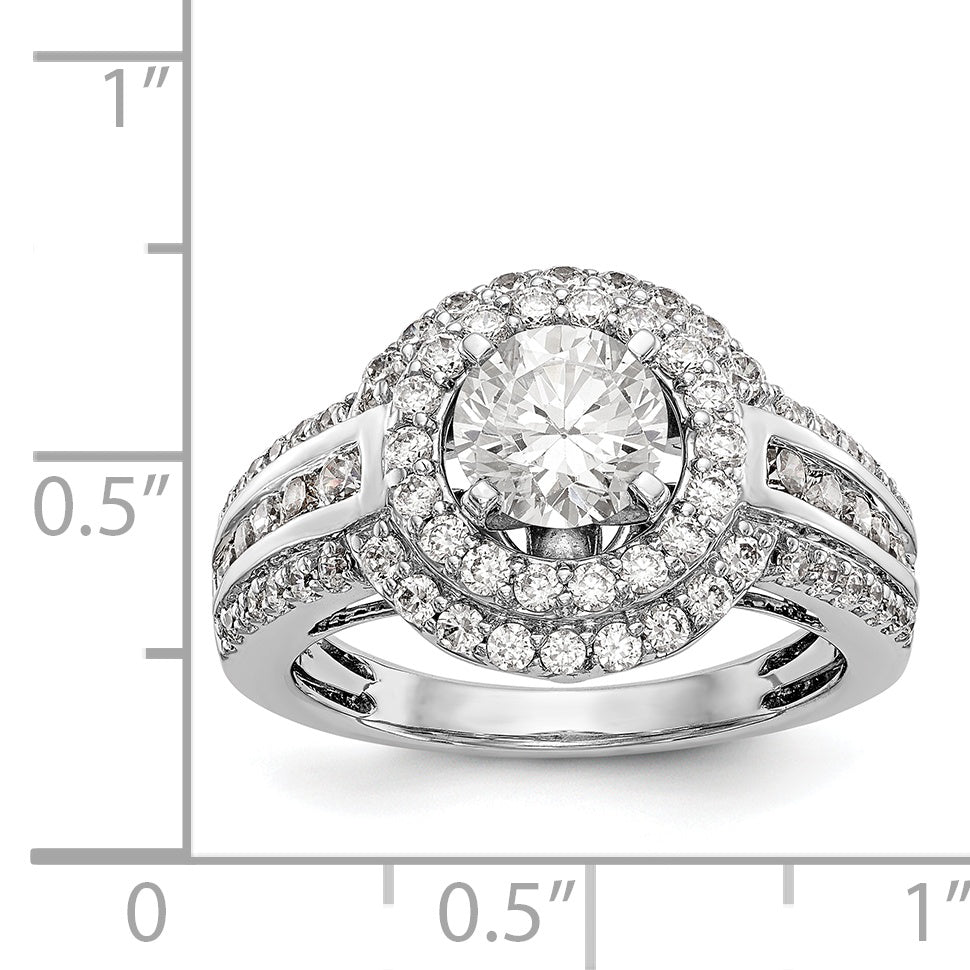 14KW Round Simulated Diamond Double Halo Engagement Ring