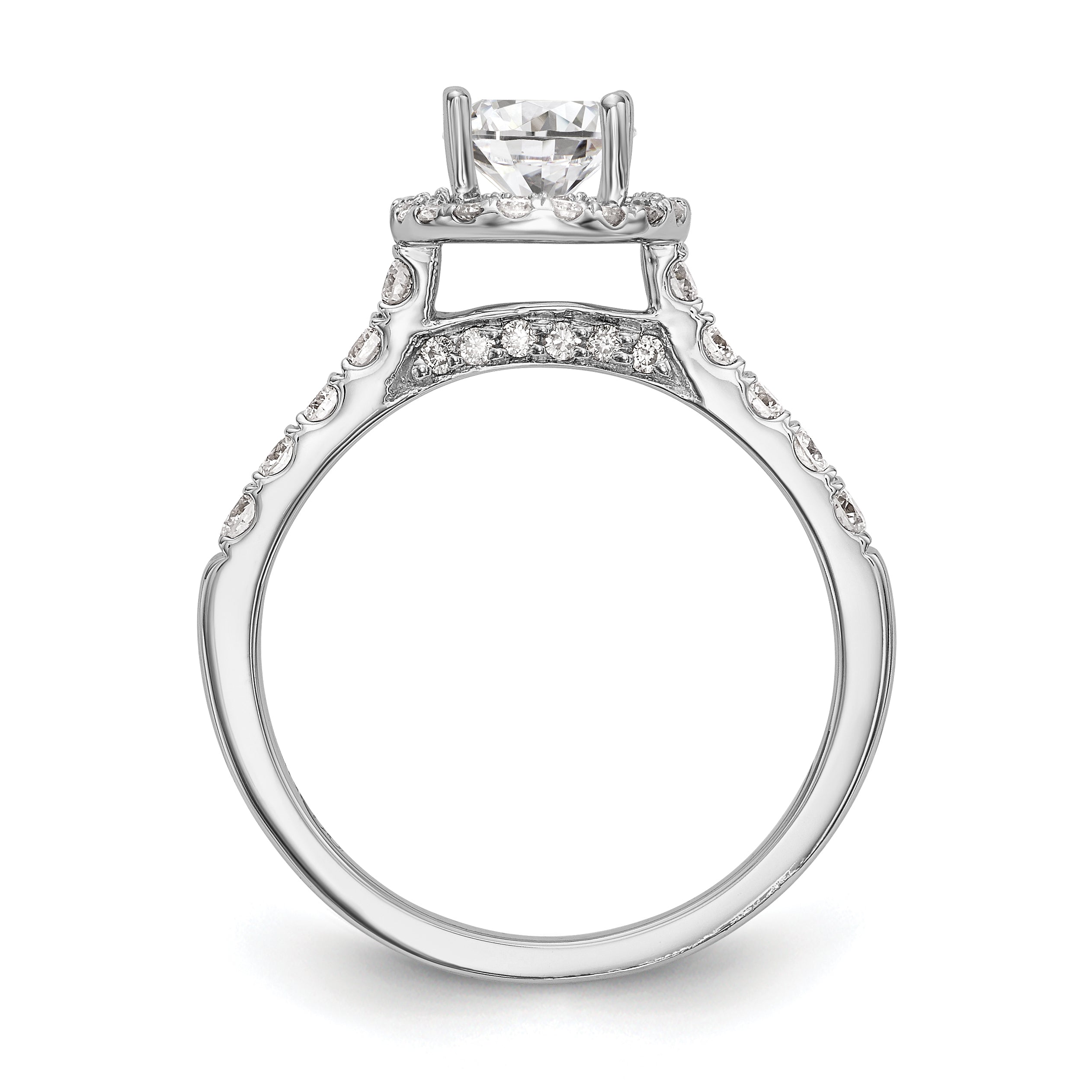14K White Gold Round Simulated Diamond Halo Engagement Ring