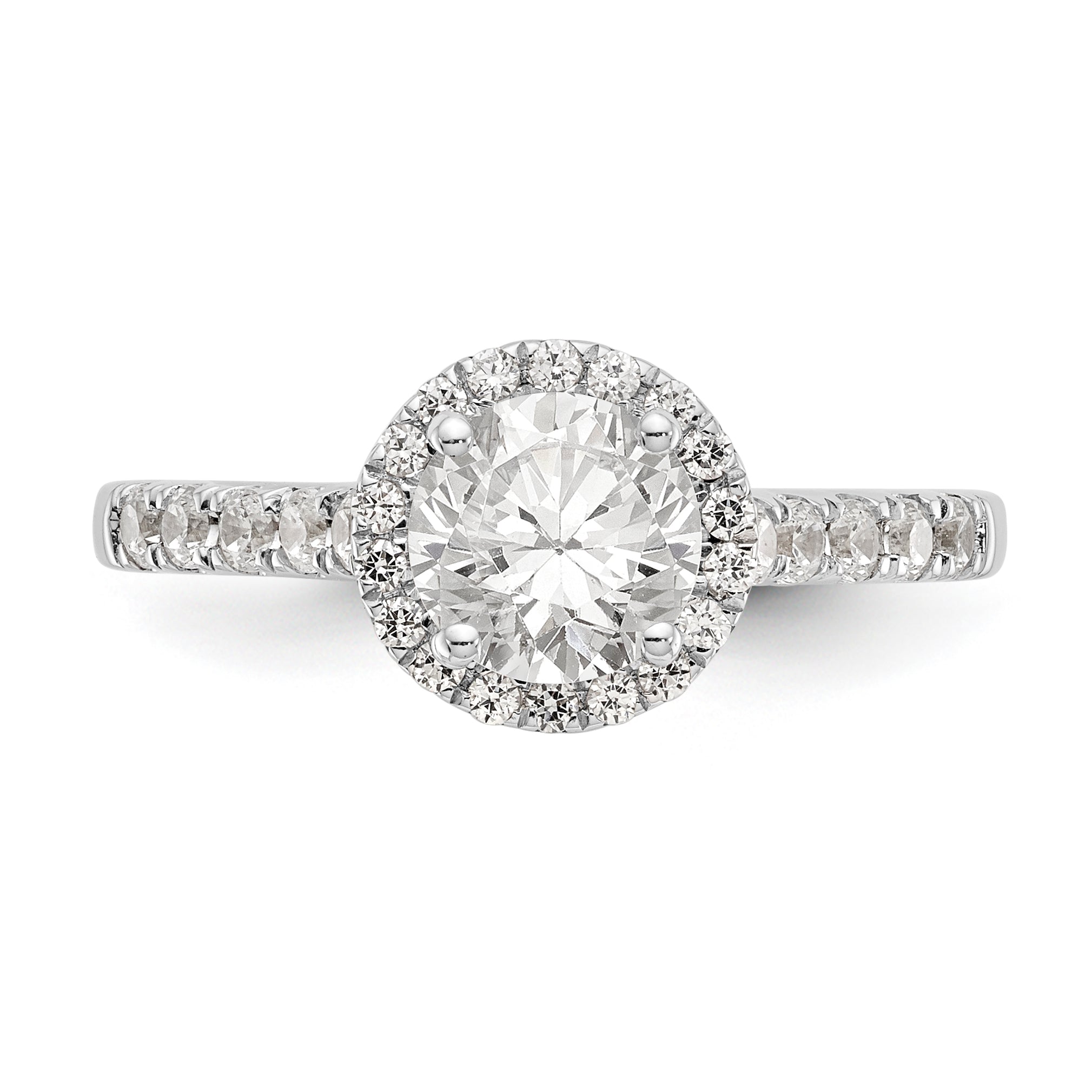 14K White Gold Round Simulated Diamond Halo Engagement Ring
