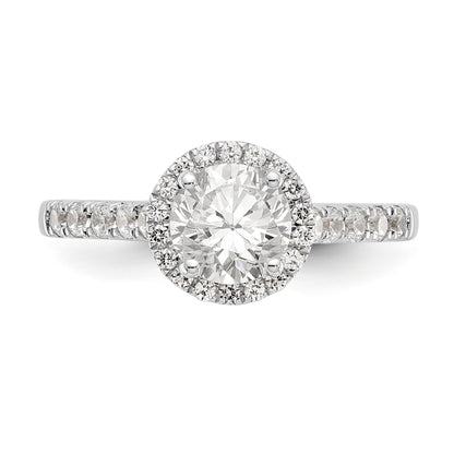 14K White Gold Round Simulated Diamond Halo Engagement Ring