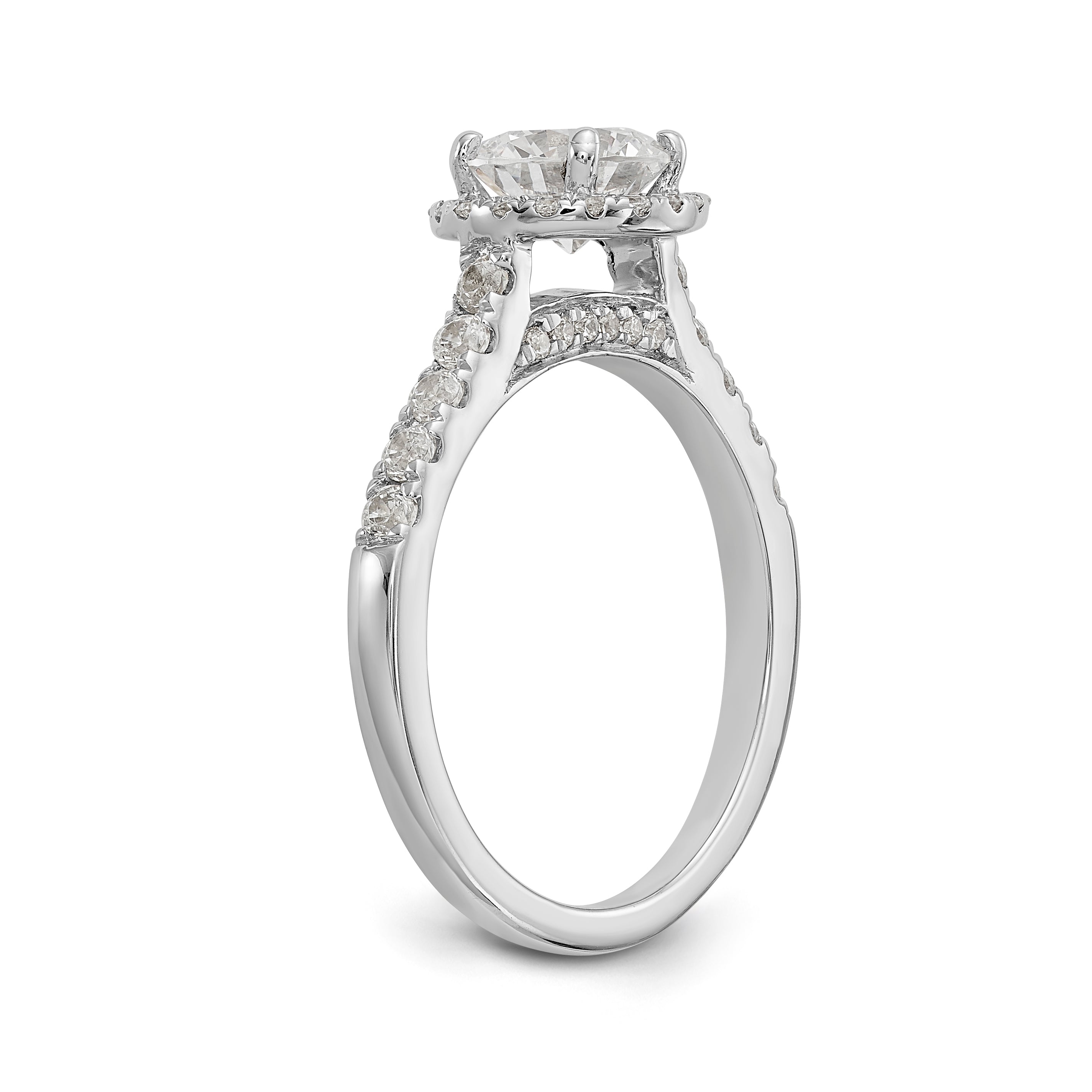 14K White Gold Round Simulated Diamond Halo Engagement Ring