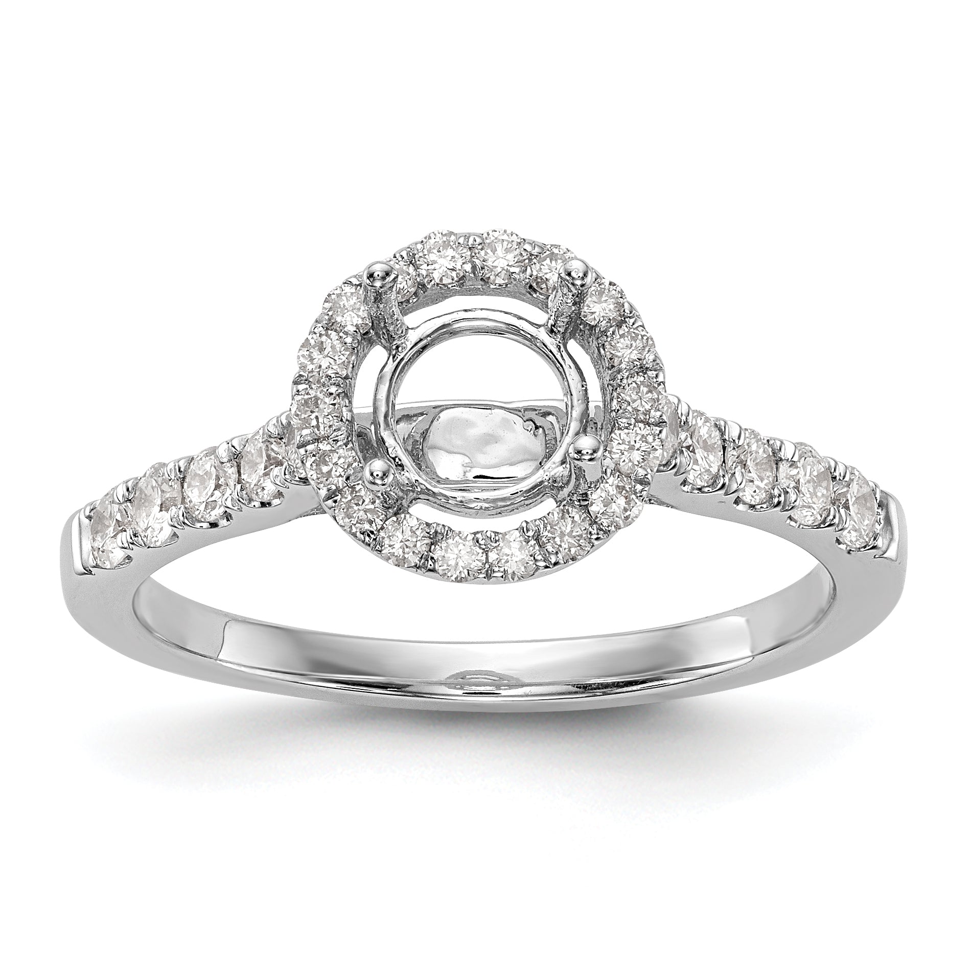 14K White Gold Round Simulated Diamond Halo Engagement Ring