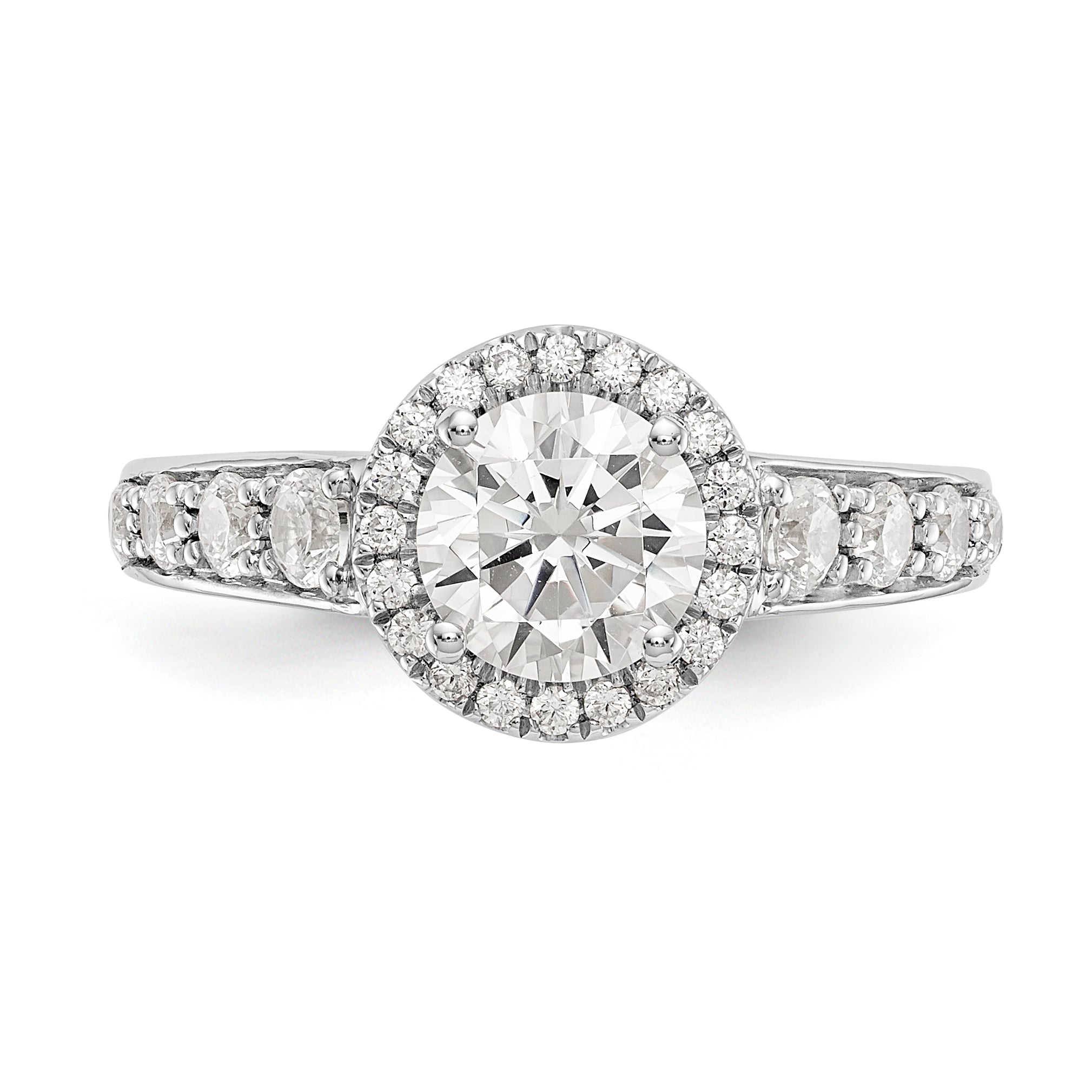 14K White Gold Round Simulated Diamond Halo Engagement Ring
