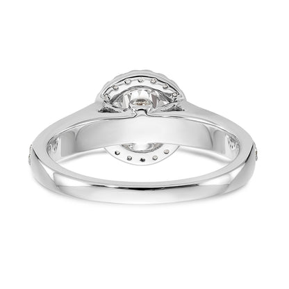 14K White Gold Round Simulated Diamond Halo Engagement Ring