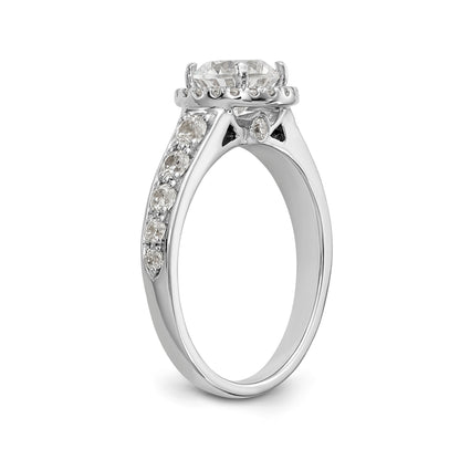 14K White Gold Round Simulated Diamond Halo Engagement Ring