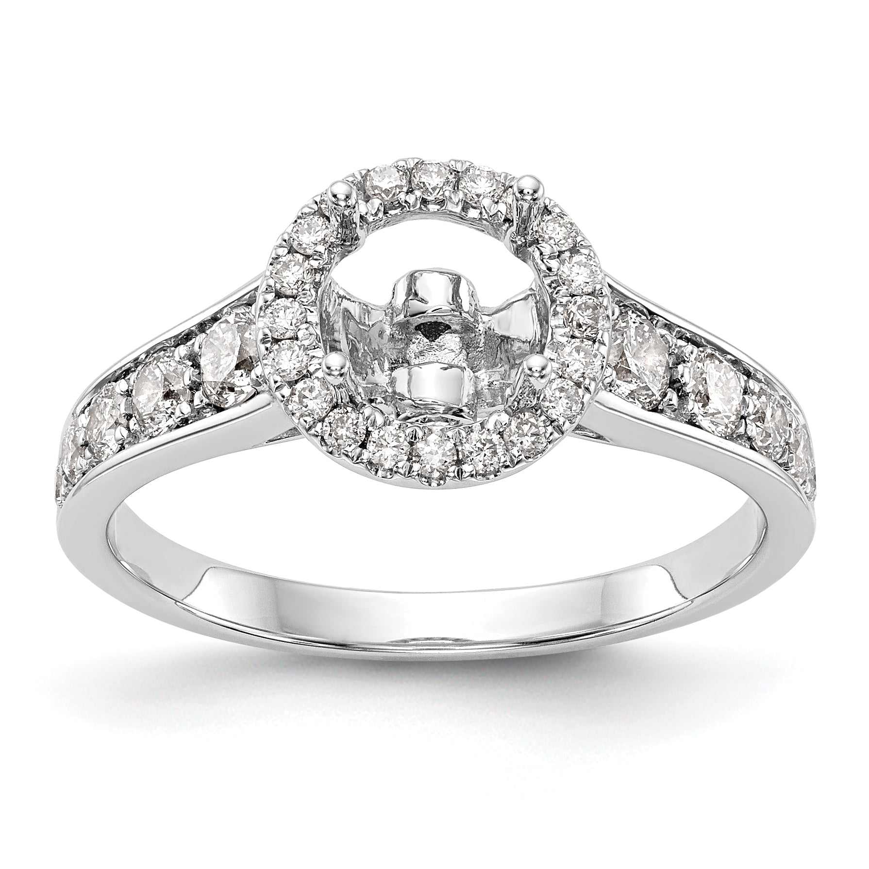 14K White Gold Round Simulated Diamond Halo Engagement Ring