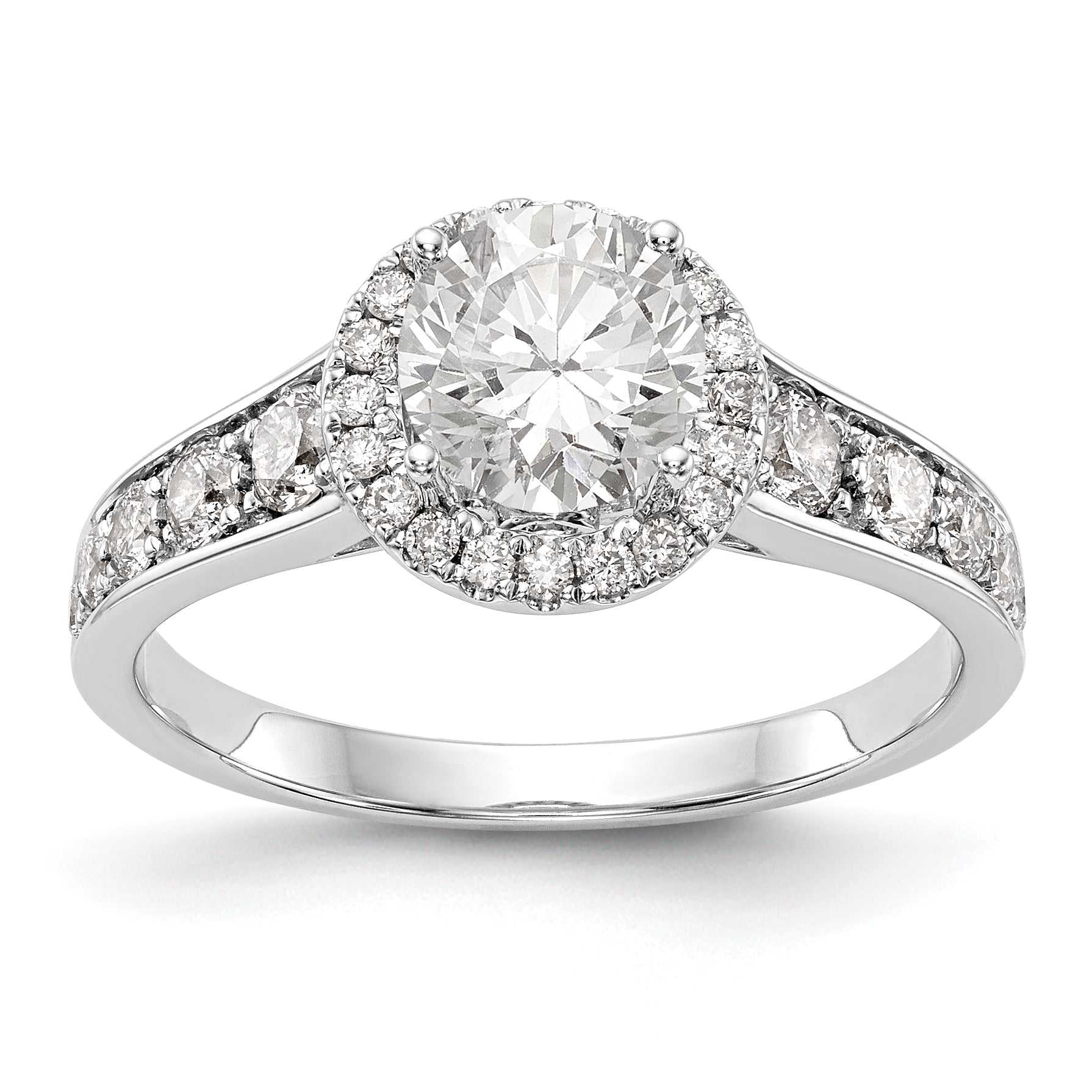 14K White Gold Round Simulated Diamond Halo Engagement Ring