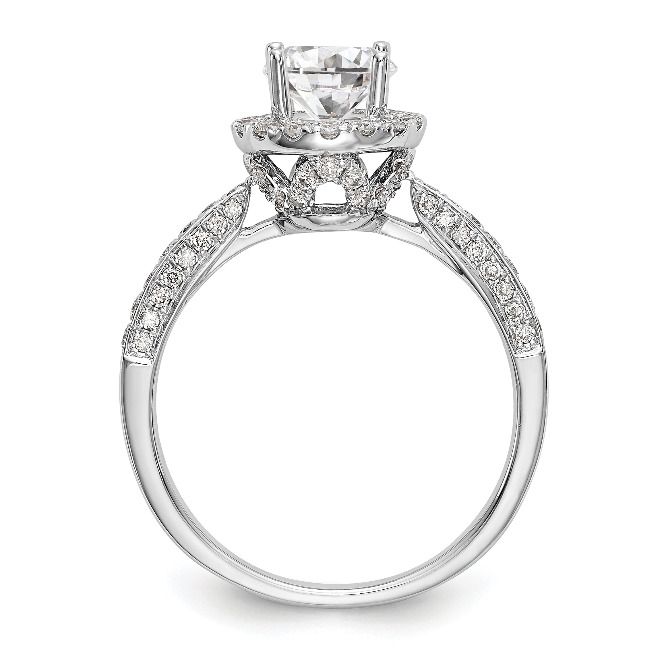 14K White Gold Round Simulated Diamond Halo Engagement Ring