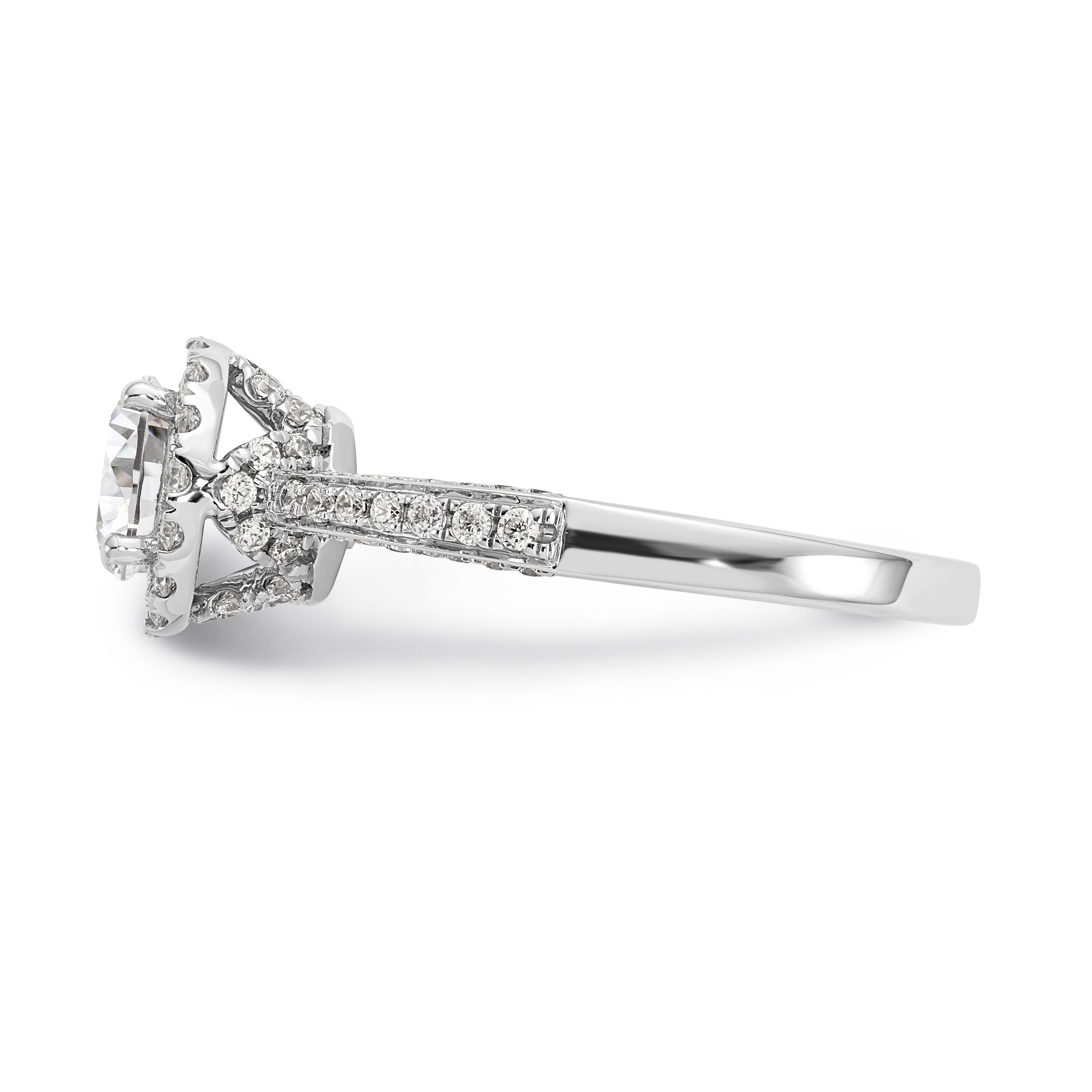 14K White Gold Round Simulated Diamond Halo Engagement Ring