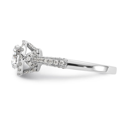 14K White Gold Round Simulated Diamond Halo Engagement Ring