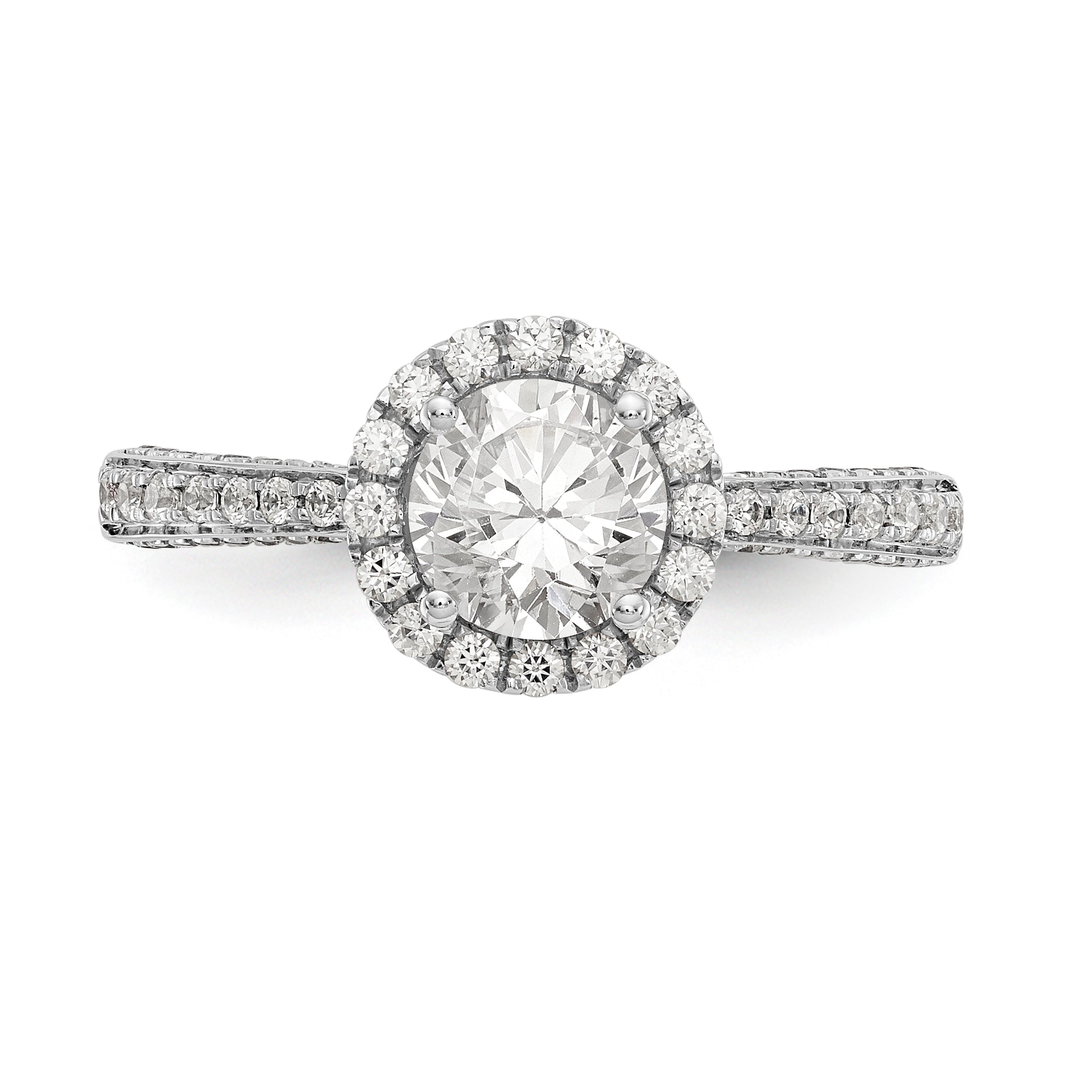 14K White Gold Round Simulated Diamond Halo Engagement Ring