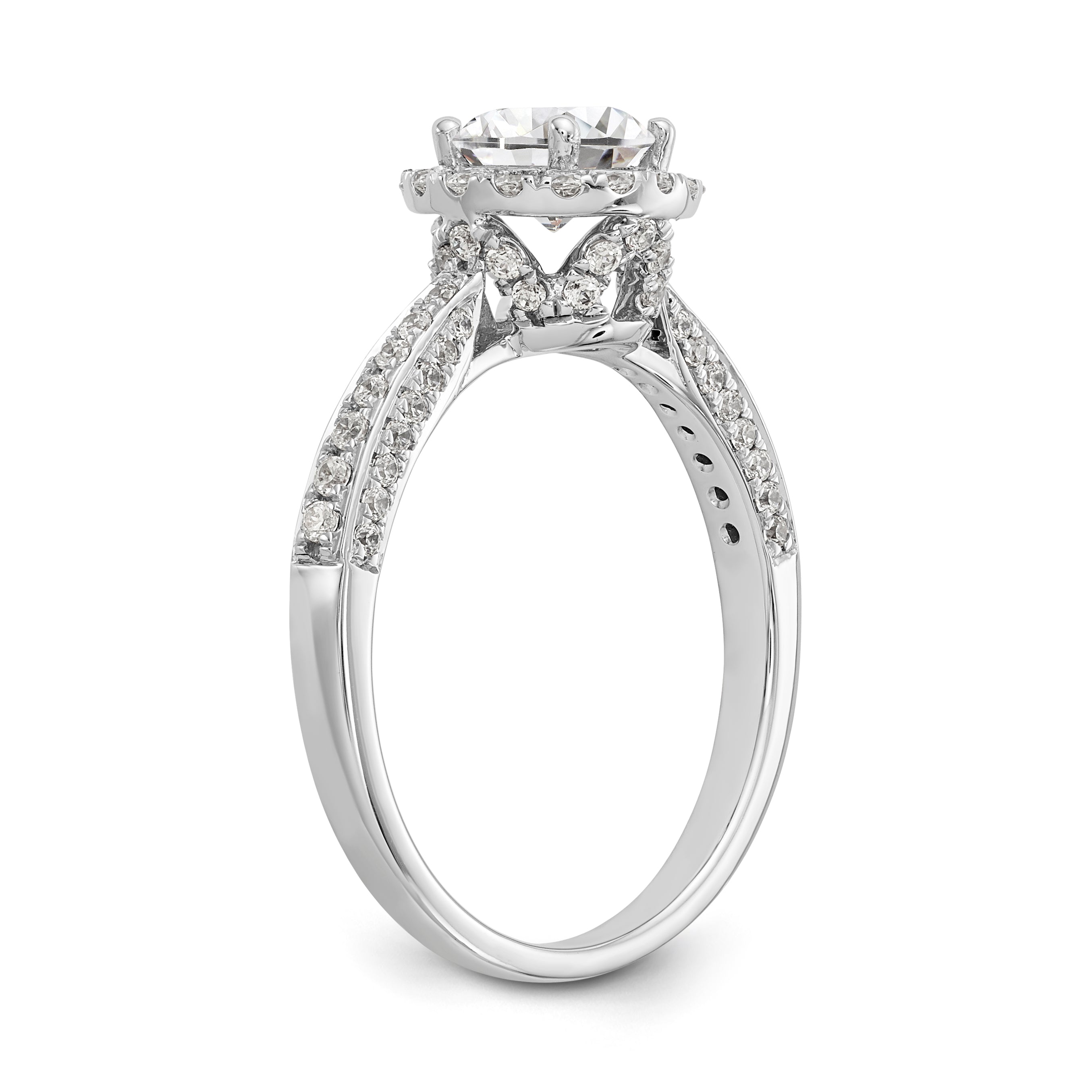 14K White Gold Round Simulated Diamond Halo Engagement Ring