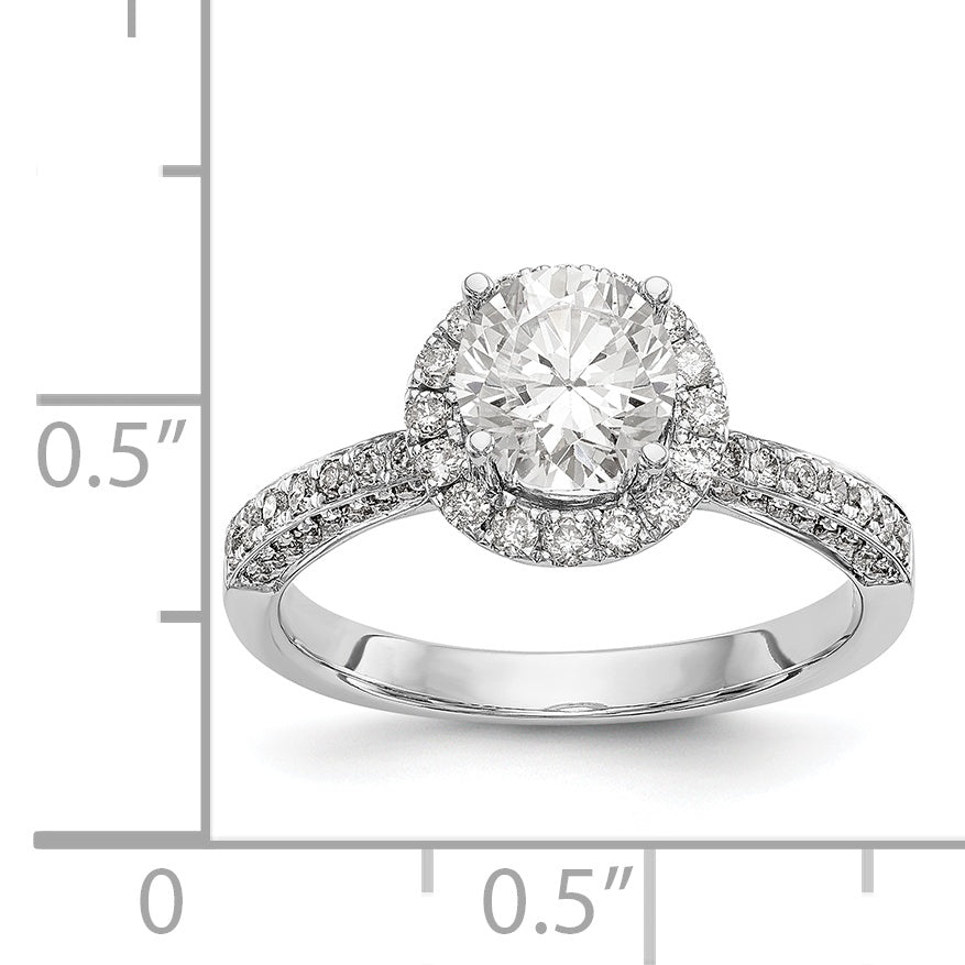14K White Gold Round Simulated Diamond Halo Engagement Ring