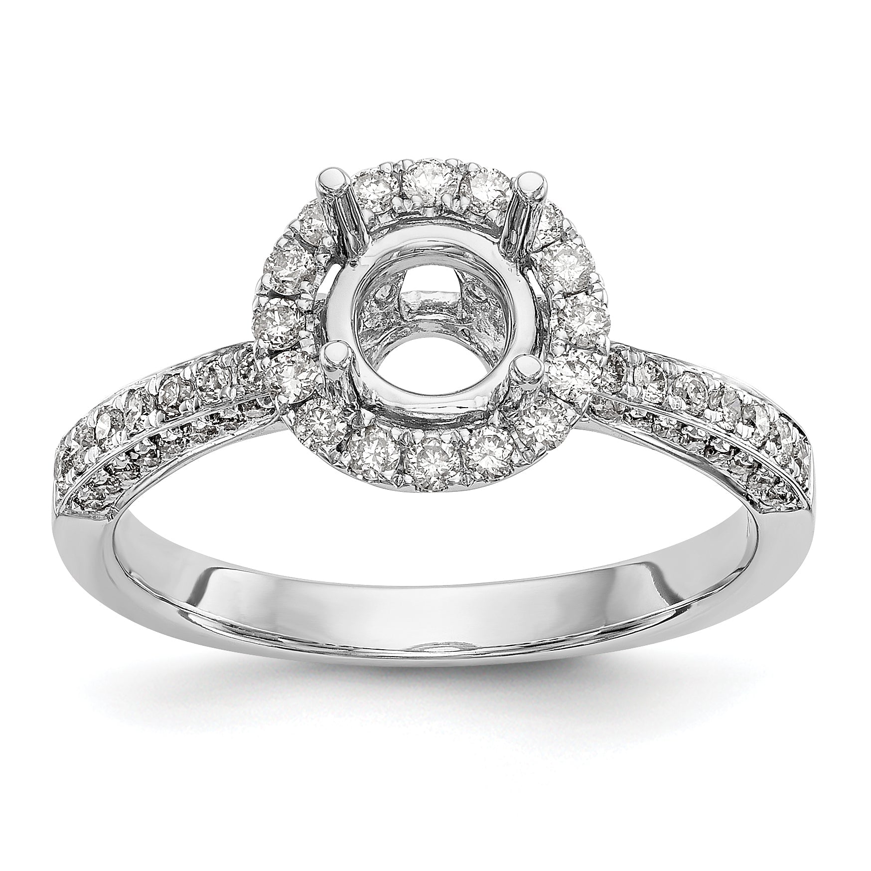 14K White Gold Round Simulated Diamond Halo Engagement Ring
