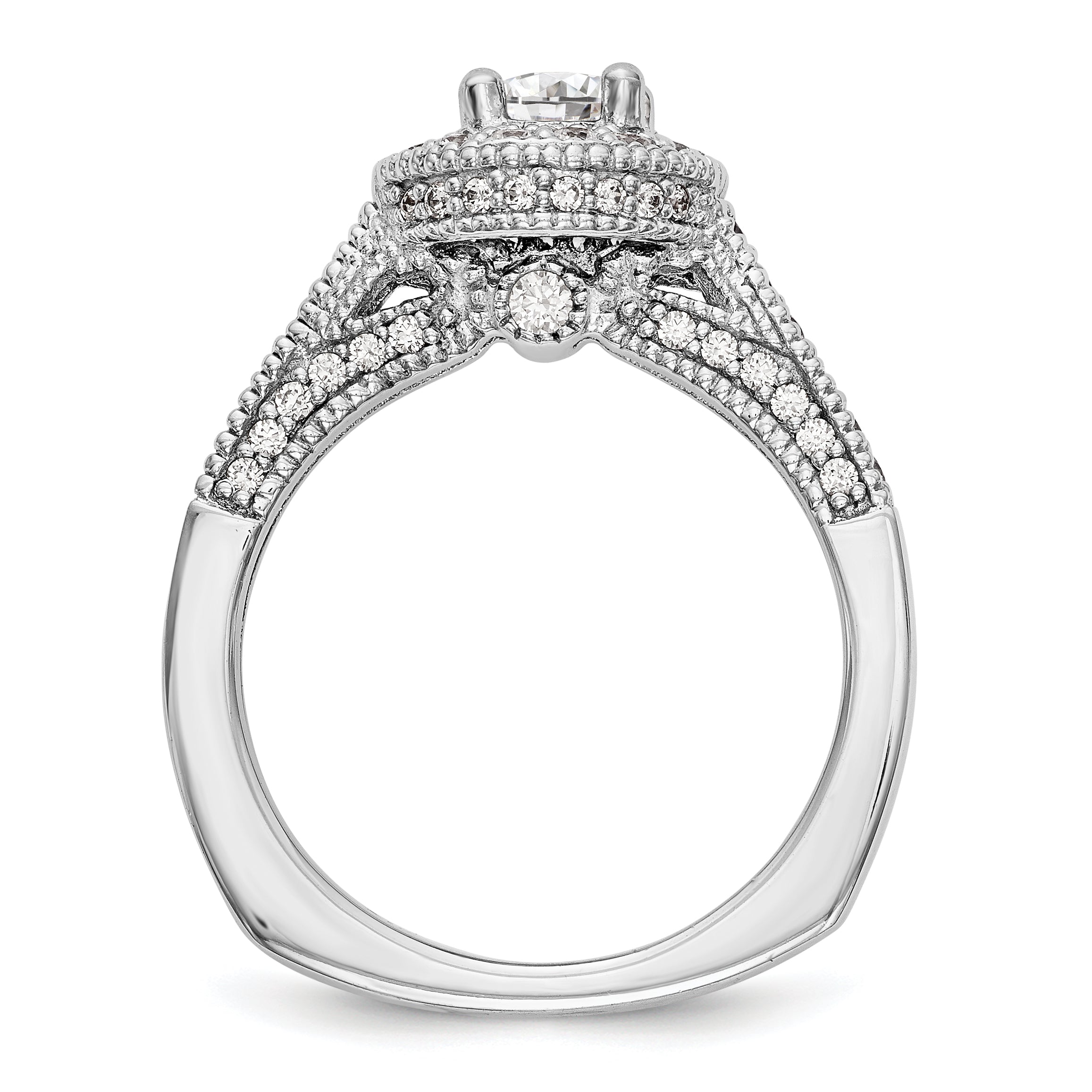 14K White Gold Round Simulated Diamond Halo Engagement Ring