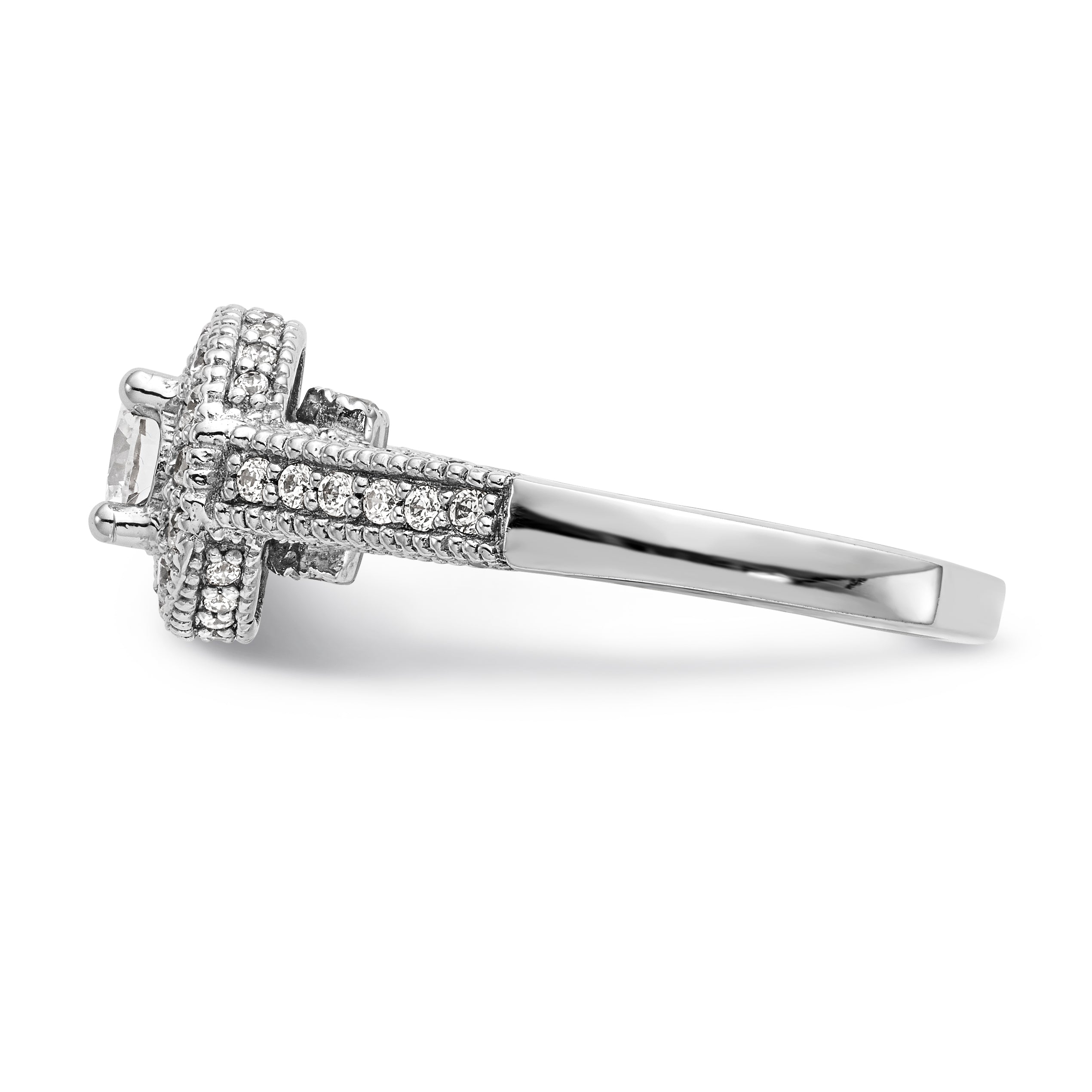 14K White Gold Round Simulated Diamond Halo Engagement Ring