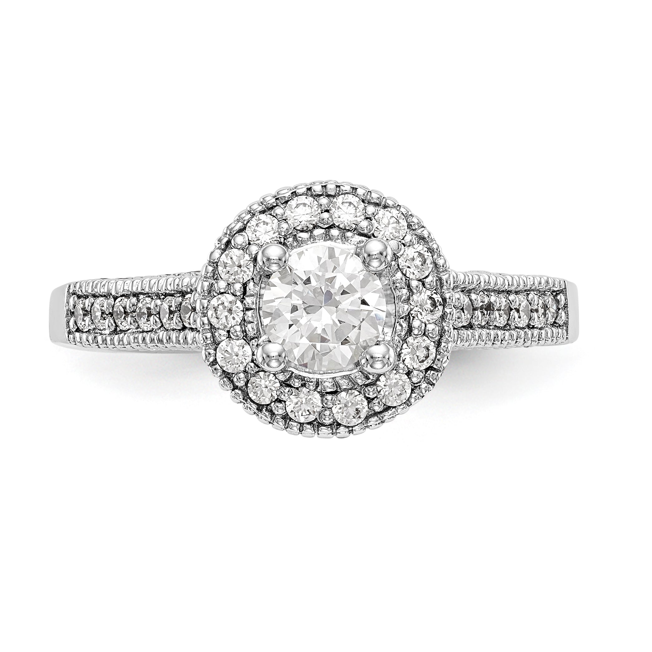 14K White Gold Round Simulated Diamond Halo Engagement Ring