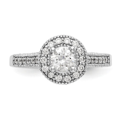 14K White Gold Round Simulated Diamond Halo Engagement Ring