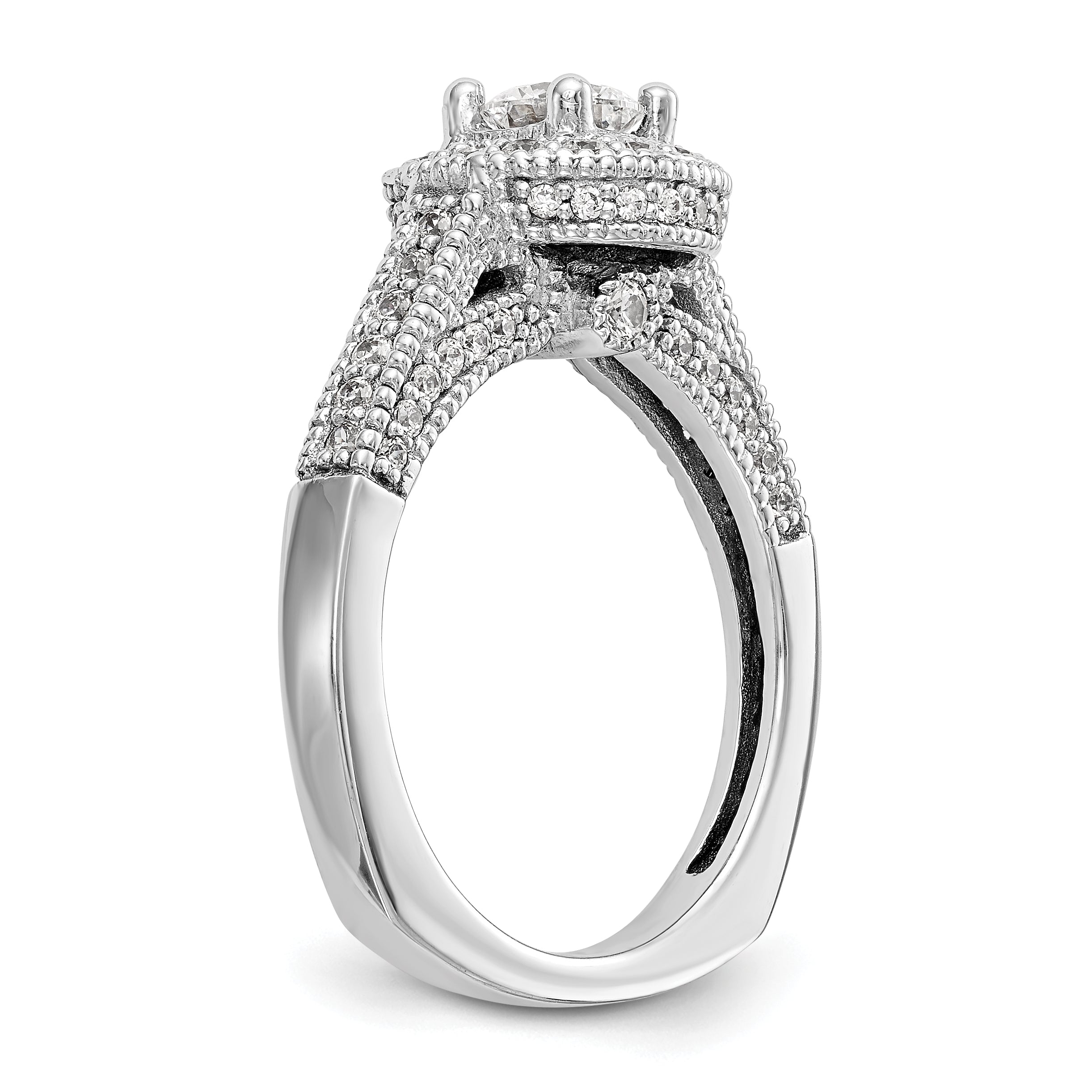 14K White Gold Round Simulated Diamond Halo Engagement Ring