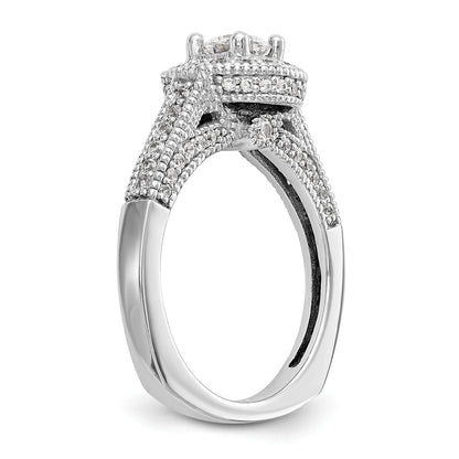 14K White Gold Round Simulated Diamond Halo Engagement Ring