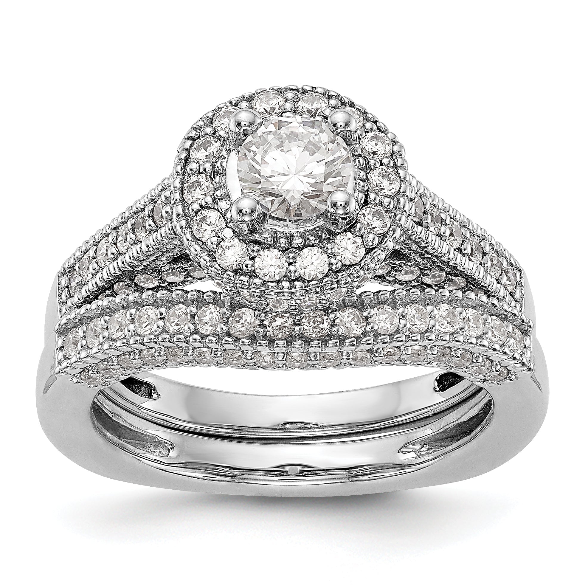 14K White Gold Round Simulated Diamond Halo Engagement Ring