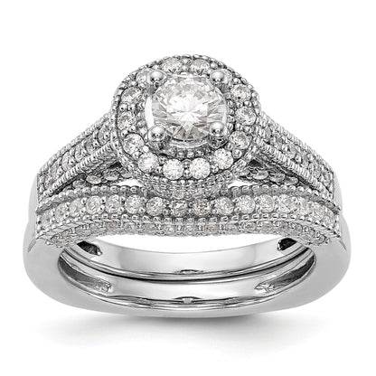 14K White Gold Round Simulated Diamond Halo Engagement Ring