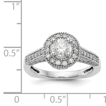 14K White Gold Round Simulated Diamond Halo Engagement Ring