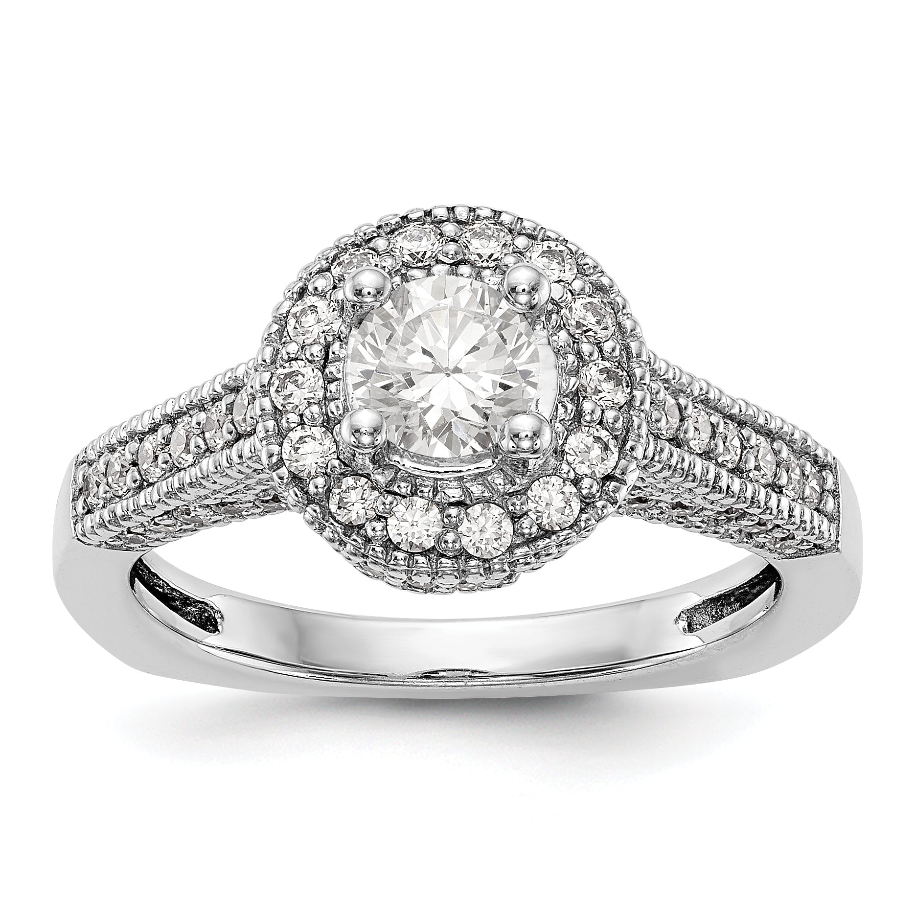 14K White Gold Round Simulated Diamond Halo Engagement Ring