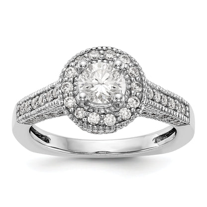 14K White Gold Round Simulated Diamond Halo Engagement Ring