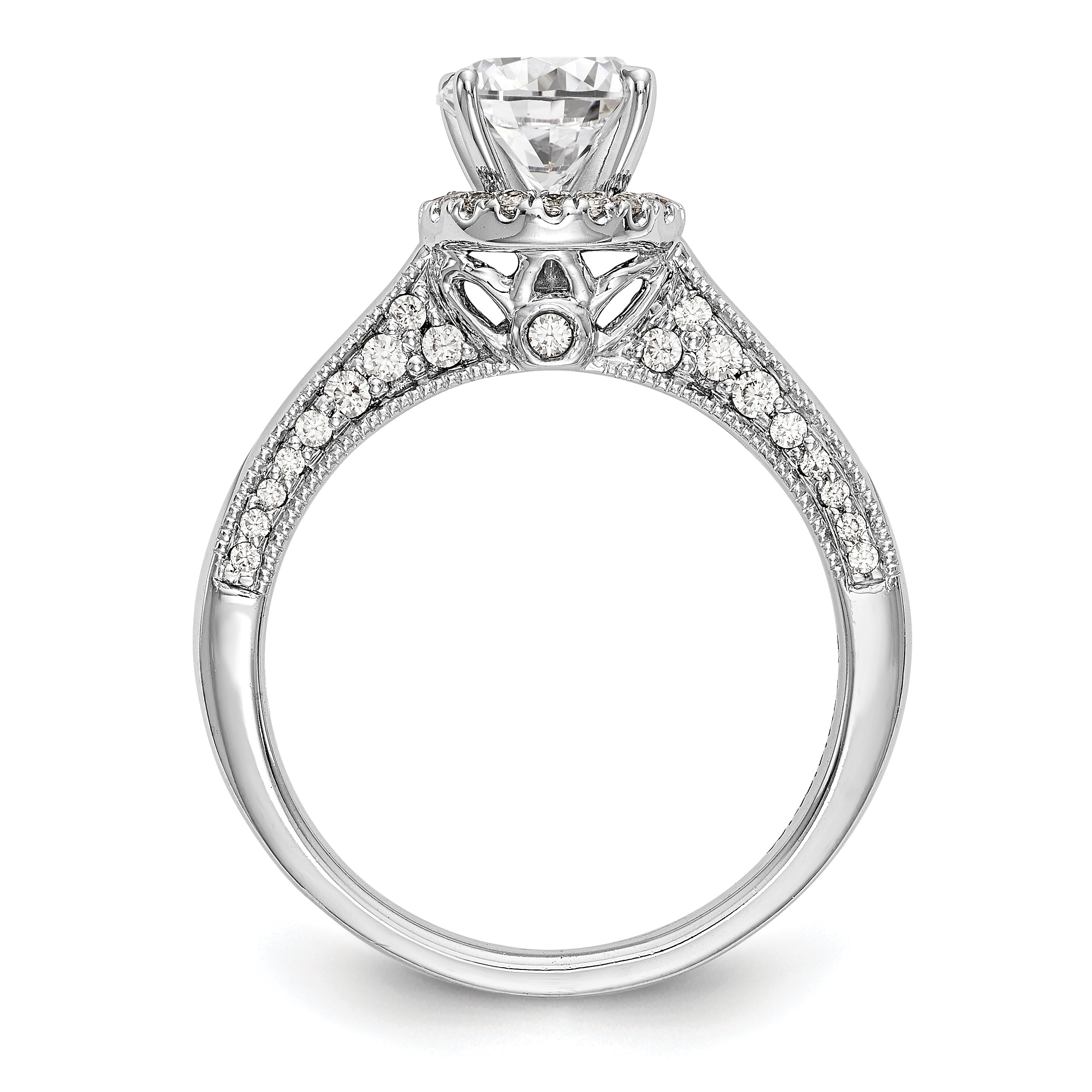 14K White Gold Round Simulated Diamond Halo Engagement Ring