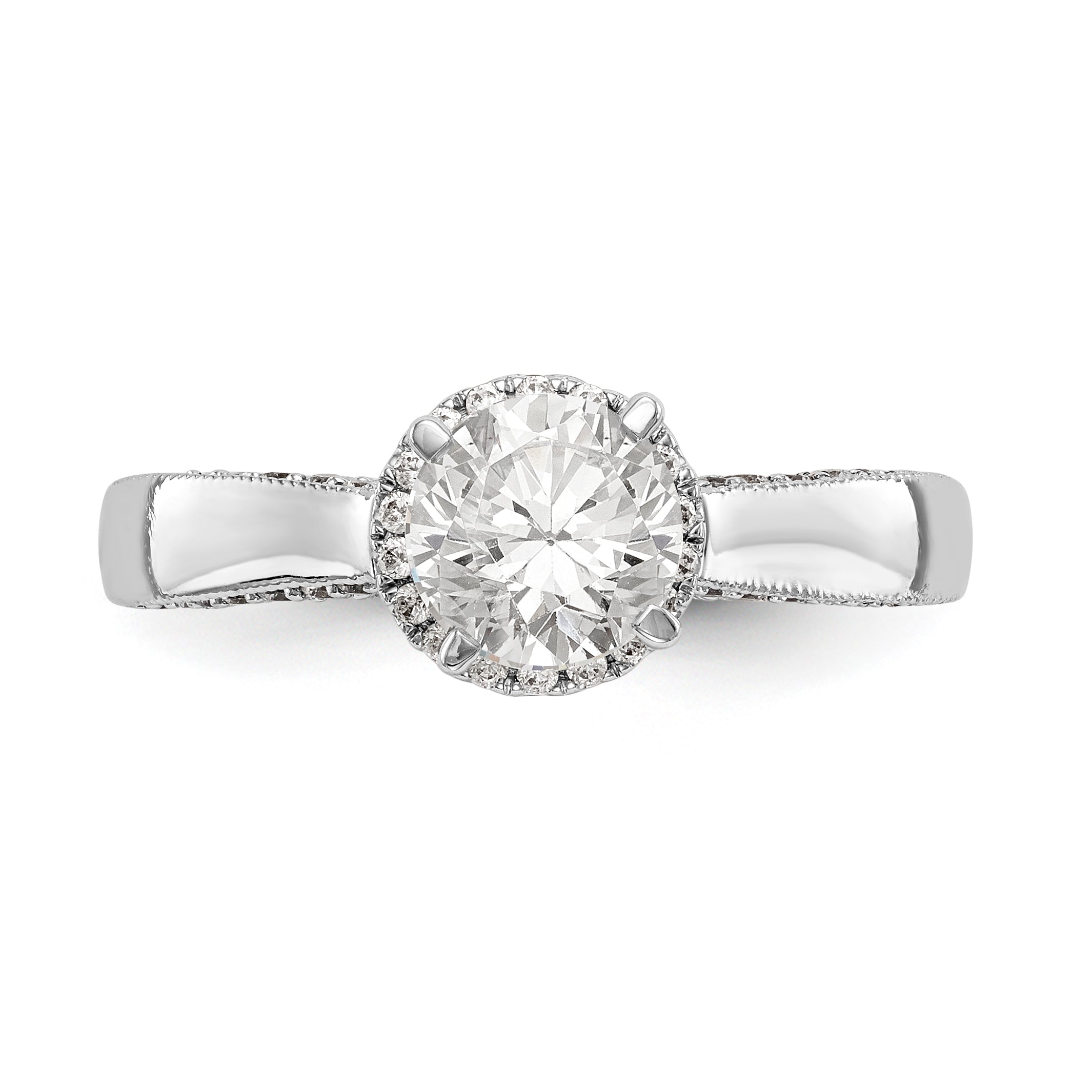 14K White Gold Round Simulated Diamond Halo Engagement Ring